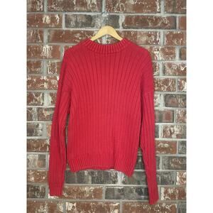 Vintage Red Crewneck Chunky Ribbed Knit Sweater Mens Large Classic Normcore Cozy